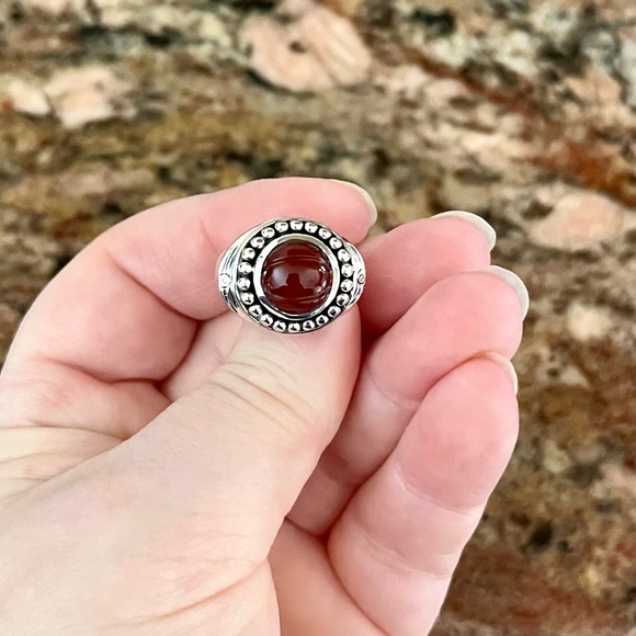 Carnelian Sterling Silver Ring Carved Beaded Balls - Picture 4 of 7
